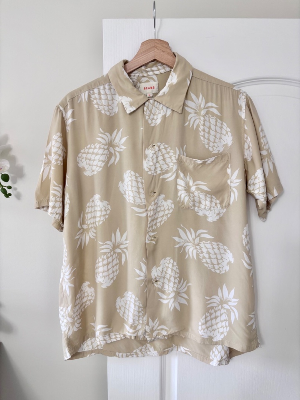 Beams Japan Pineapple Print Button Up Short Sleeve Collared Shirt Women’s Medium